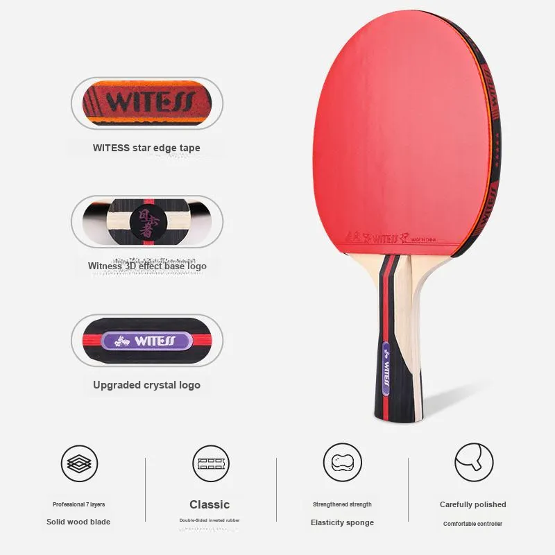 WITESS Ping Pong Paddles Unisex All Wood Black/Red-5
