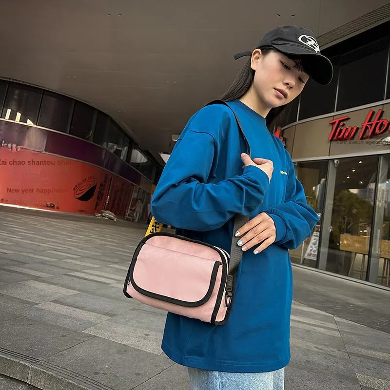Yalu Nylon Shoulder Bag, Crossbody Bag Unisex Black/Pink/Ginger Yellow/Dark Blue-7