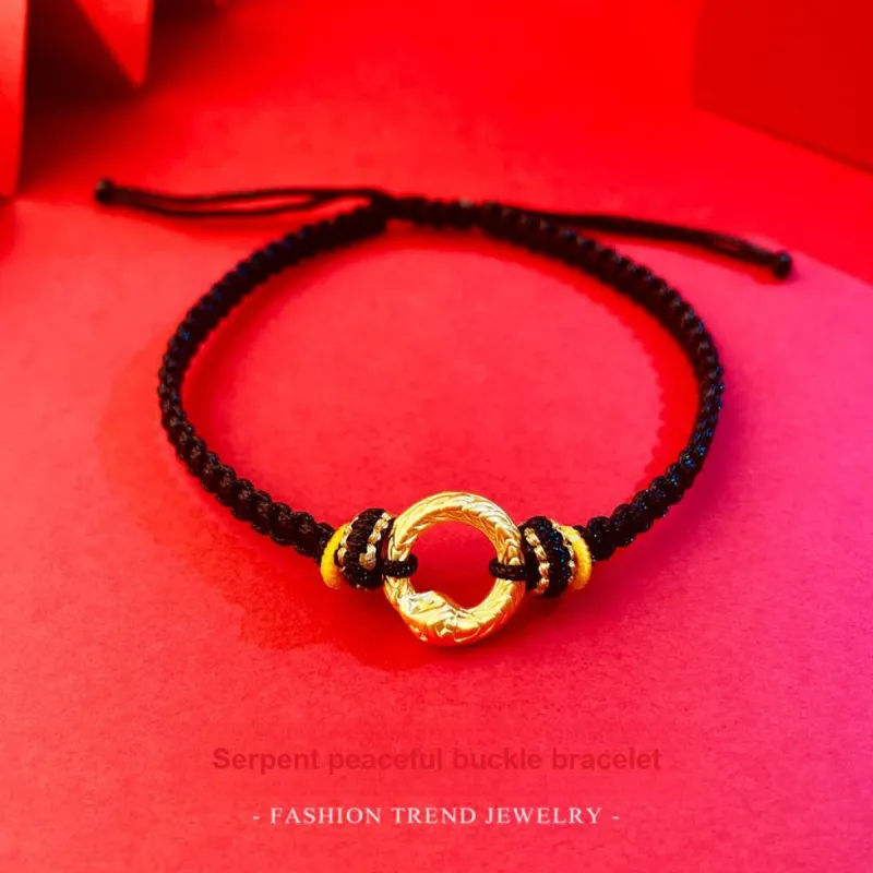 Love Snake Year Peace Buckle Zodiac Year Red String Solid Gold 999 Fixed Price Bracelets Unisex-3