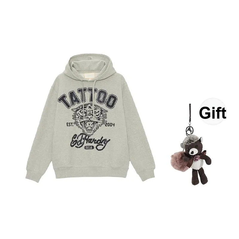 Ed Hardy Sweatshirt Men's Light Smoke Gray, Comes With A Free Yves Saint Laurent Black Opium Fragrance Pendant.