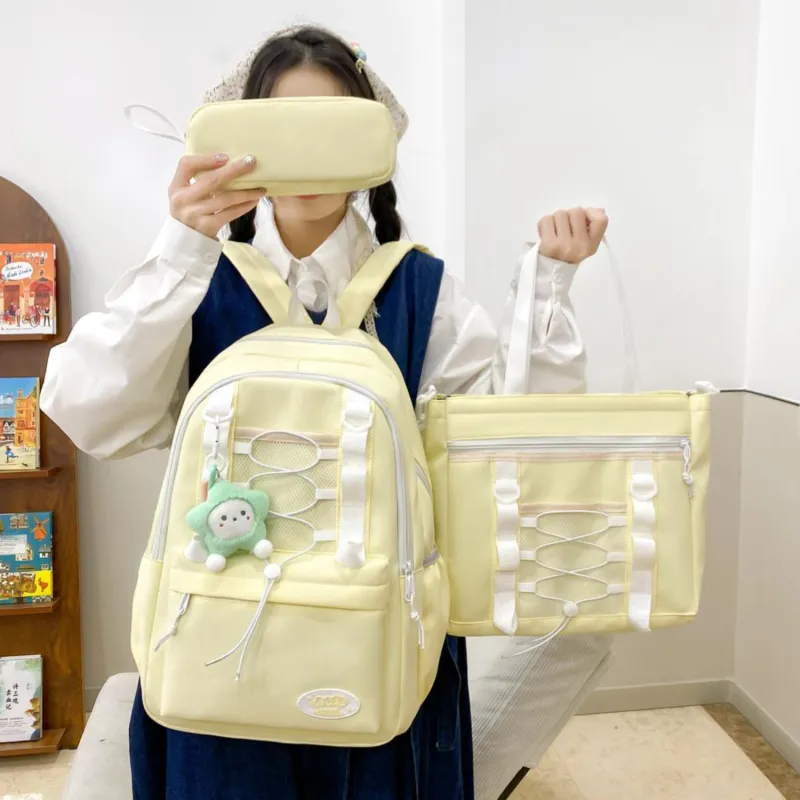 OUZIHUANG Nylon Backpack Combo Set Women's Green/Pink/Yellow/Blue/Black/Purple-9