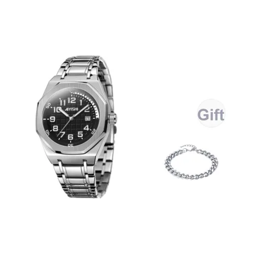 AIYISHI Кварцевый механизм ремешок из нержавеющей стали часы мужские черный циферблат