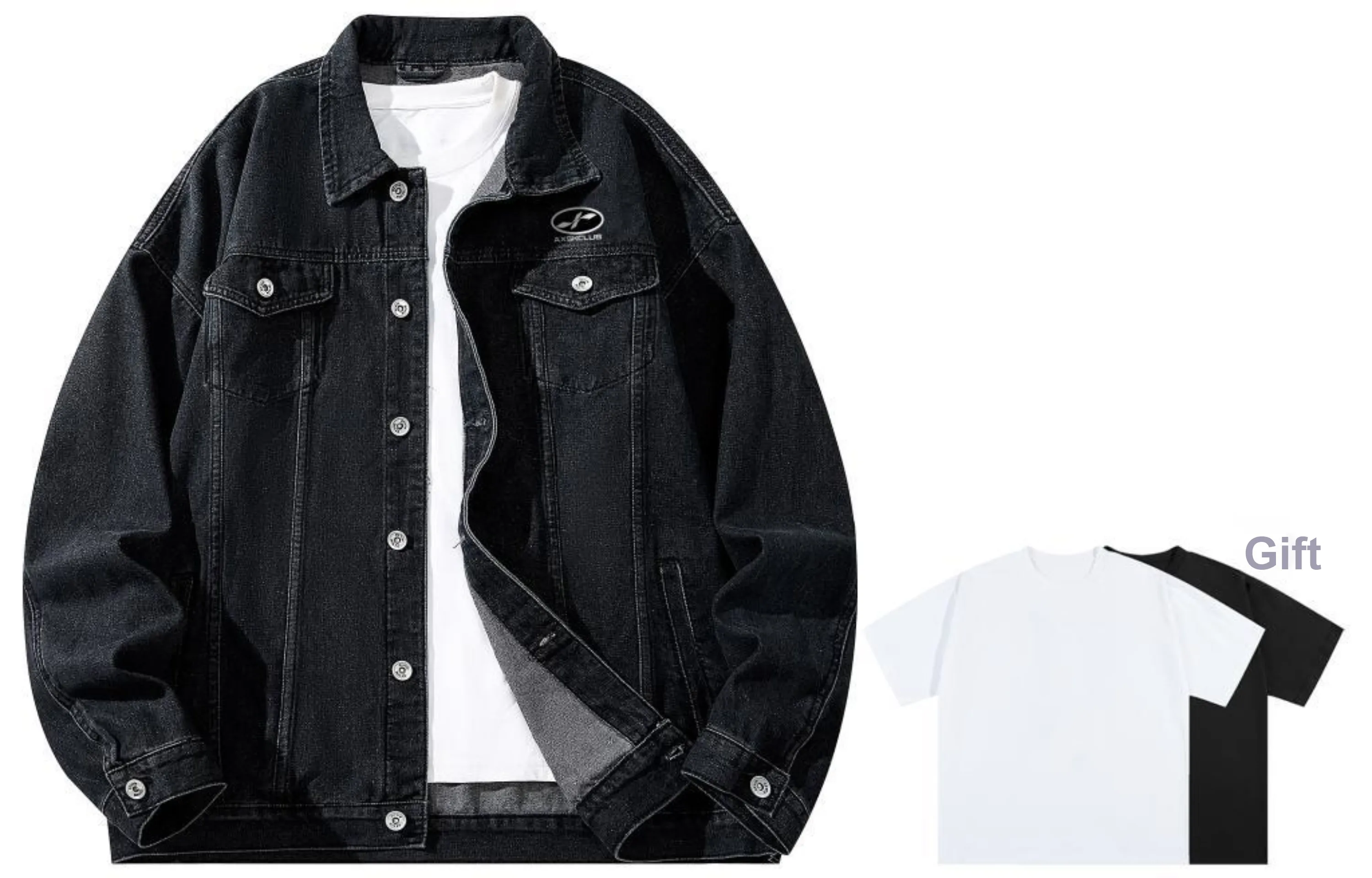 A.X.S.K Denim Jacket Unisex Comes With Short Sleeved Shirt