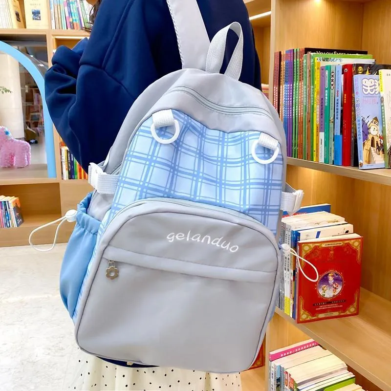 BUBM Nylon Backpack Unisex Green/Sky Blue/Pink-9