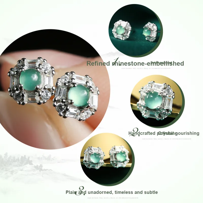 Oriental Jade Ice Glutinous Jadeite Stud Earrings Women's-3