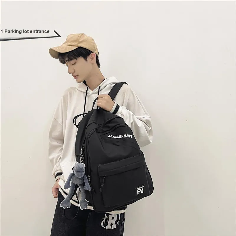 OUZIHUANG Nylon Backpack Unisex Black/Ecru/Red/Blue-2