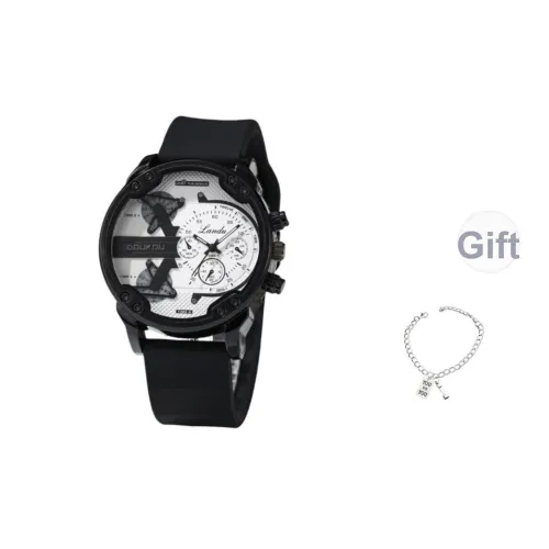 LANDU DOUKOU Коллаборация Large Head Collection Кварцевый механизм Резиновый ремешок Мужские часы Белый циферблат