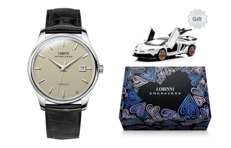 LOBINNI L Extra Thin Men's Watch Automatic Mechanical Movement Cowhide Strap Watch Men's Watches White Dial-13