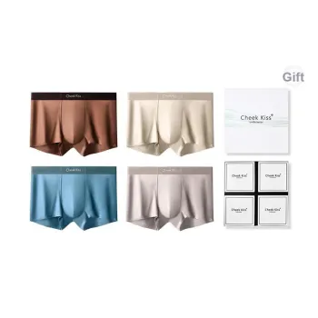Cheekkiss Underwear Gift Box Men's Luxury Satin Mulberry Silk Gusset Boxer Shorts 4 Pack