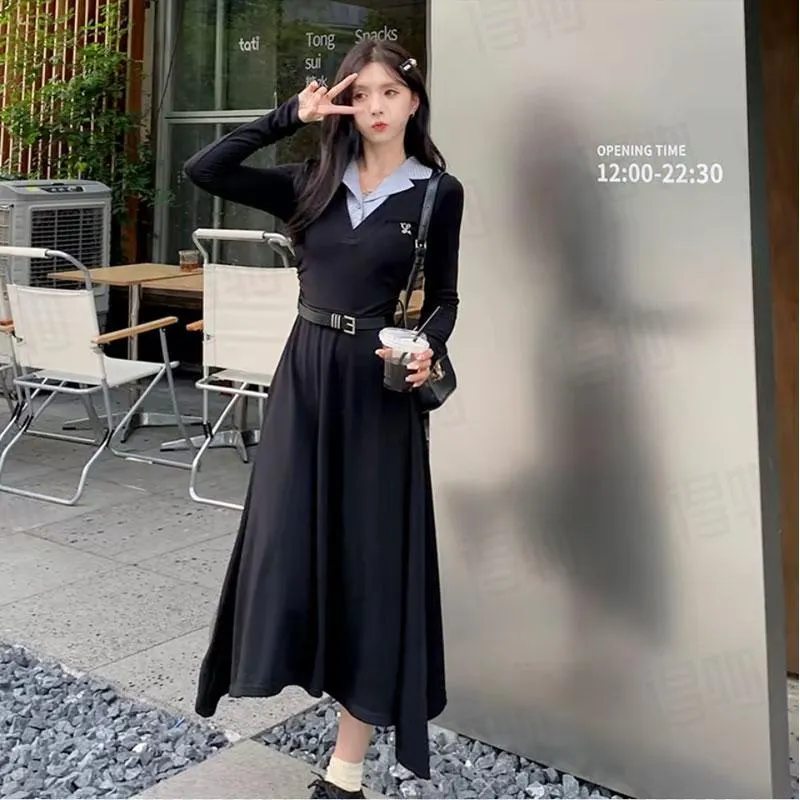 AFGGD Long-Sleeved Dresses Women's Black-3