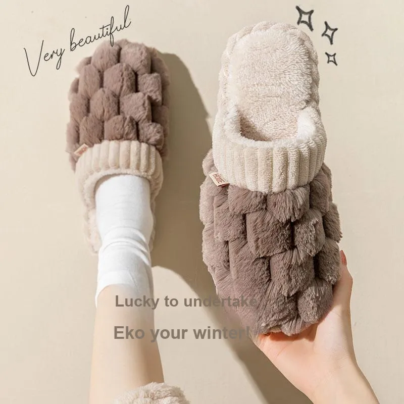 Foot Recreation Winter Comfortable Home Plush Small Ball Cotton Slippers Unisex-13