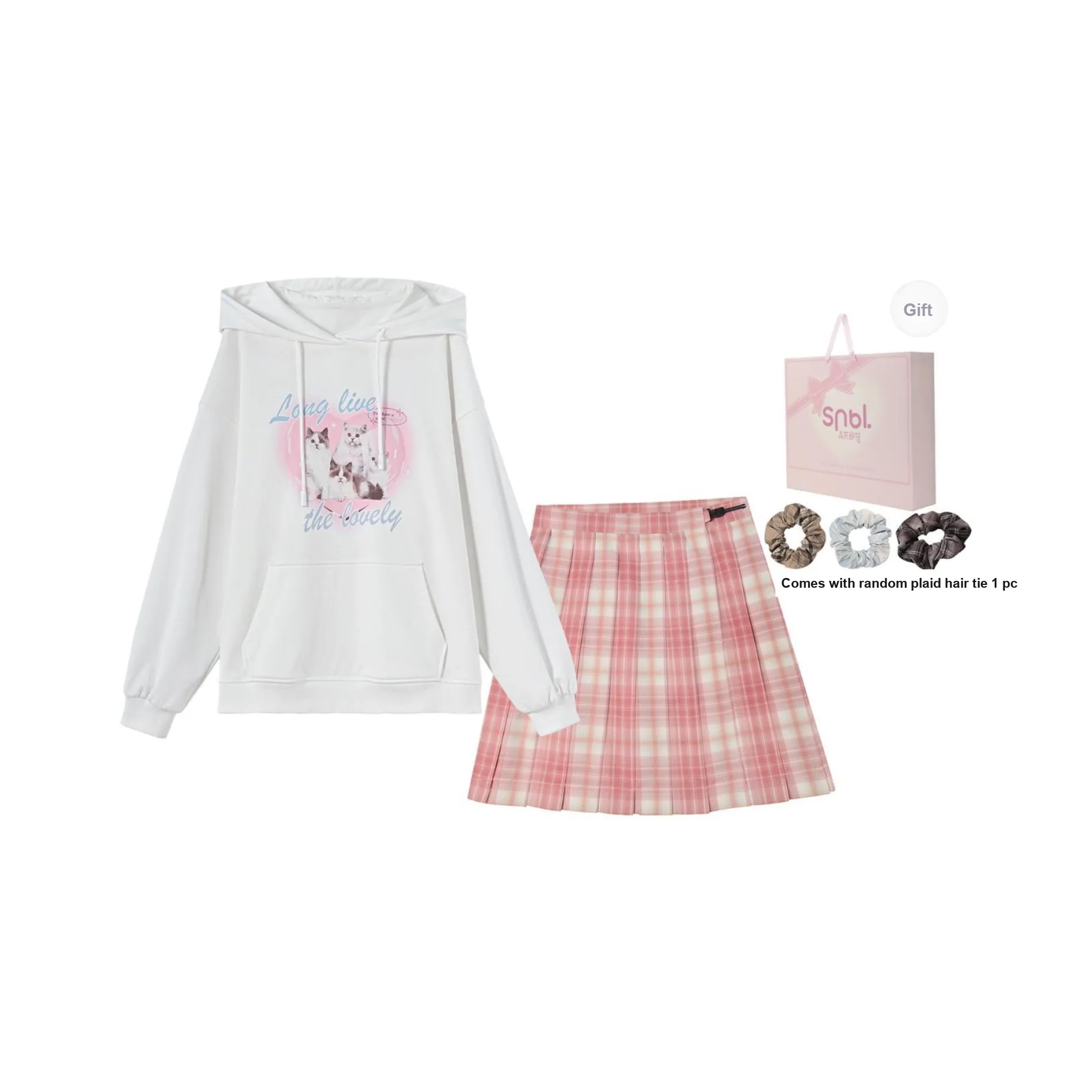SNBL Two Piece Skirt Sets Women's White+Pink