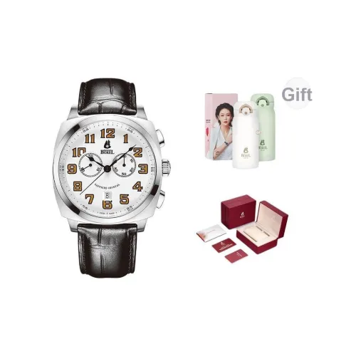 ERNEST BOREL Винтаж Кварцевый механизм Мужские часы Часы 44 мм Белый циферблат Корпус из нержавеющей стали Ремешок из натуральной кожи