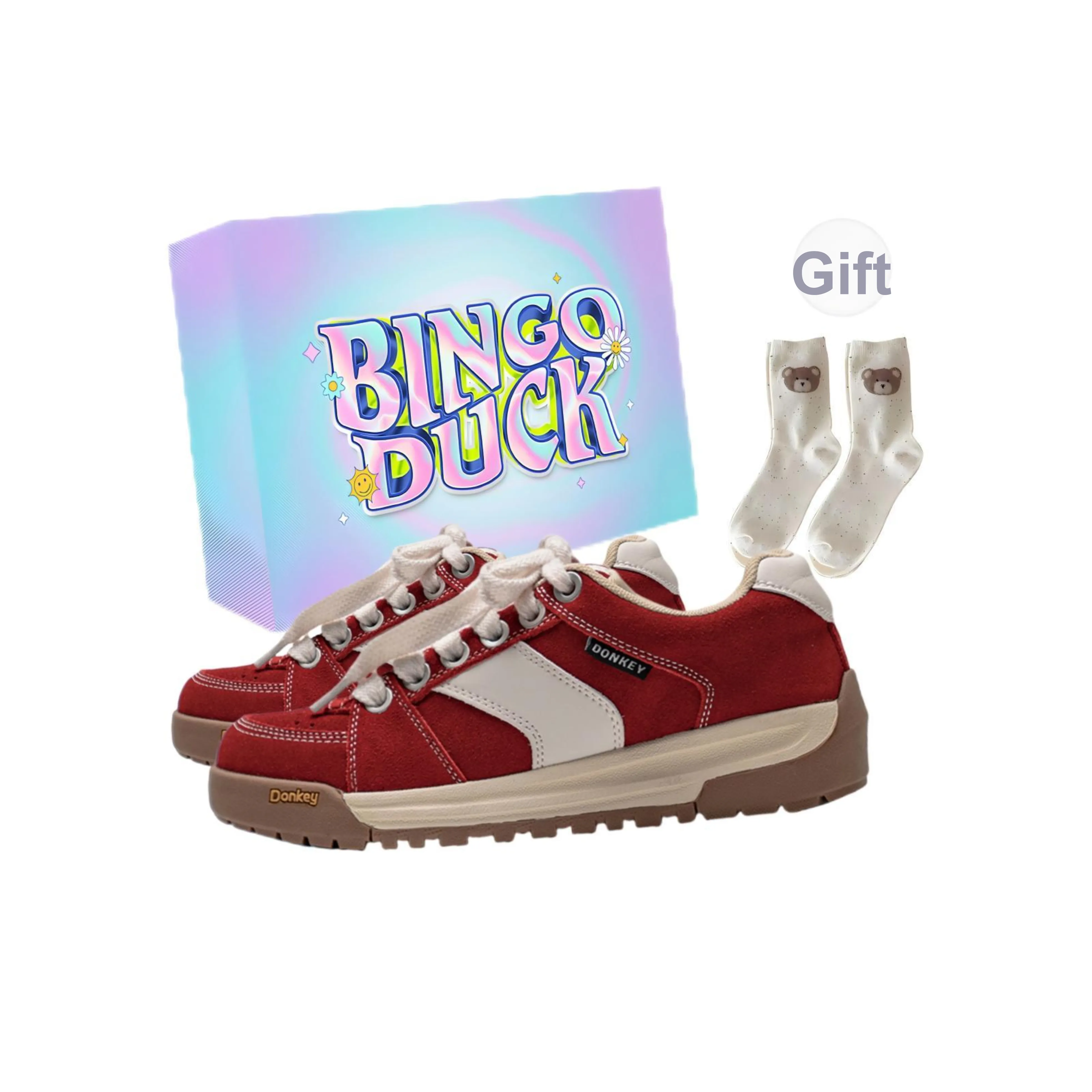 BINGO DUCK Skateboard Shoes Women's Low Top Red/Chocolate