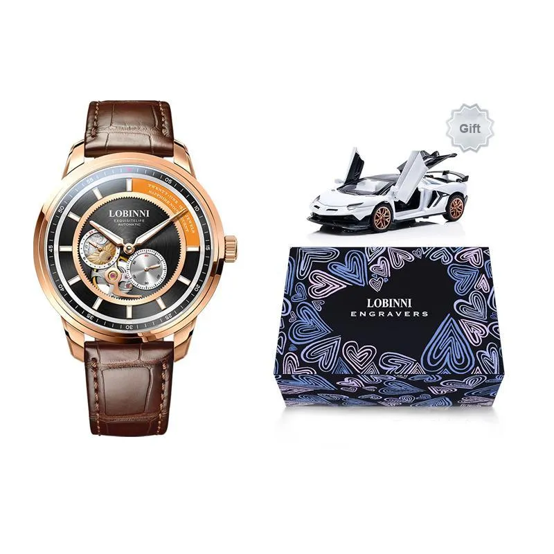 LOBINNI L Automatic Mechanical Movement Genuine Leather Strap Watch Men's Watches Black Dial-4