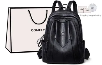 COMELY Cow Leather Patchwork Synthetic Leather Backpack Regular Women's Black