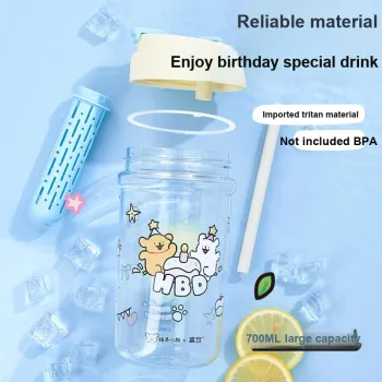 YANCANG x Line Puppies Handheld Fan Tritan Plastic Travel Cup Woven Bag Cute Good Looking Summer Gift Box Set