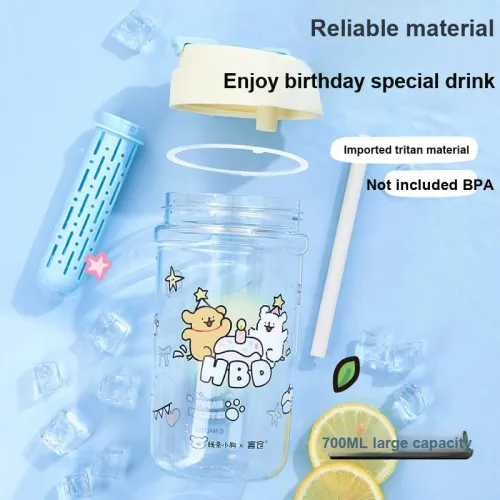 YANCANG x Line Puppies Handheld Fan Tritan Plastic Travel Cup Woven Bag Cute Good Looking Summer Gift Box Set