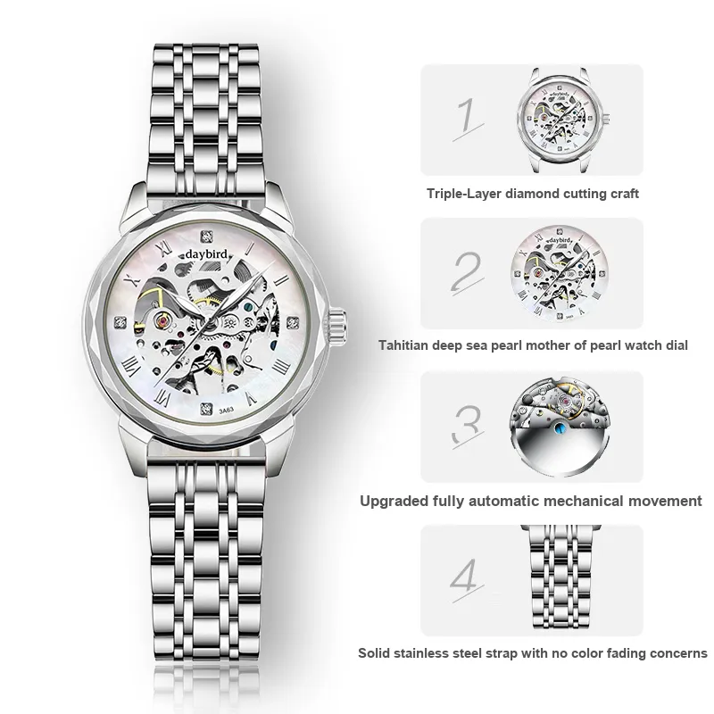 DAYBIRD Automatic Mechanical Movement Watch Women's Watch Cut-Out Dial-10