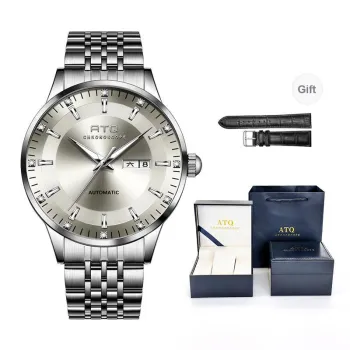 ATQ Automatic Mechanical Movement Stainless Steel Watchband Watch Men's Watches Gray Dial