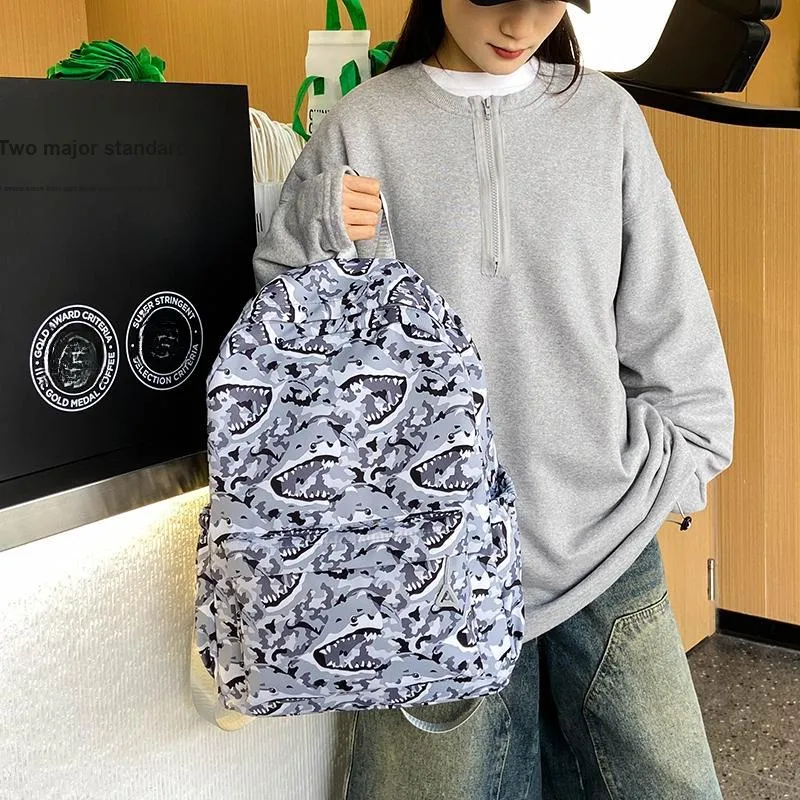 BUBM Nylon Backpack Regular Unisex Sky Blue/Navy Blue/Gray/Purple/Green-23
