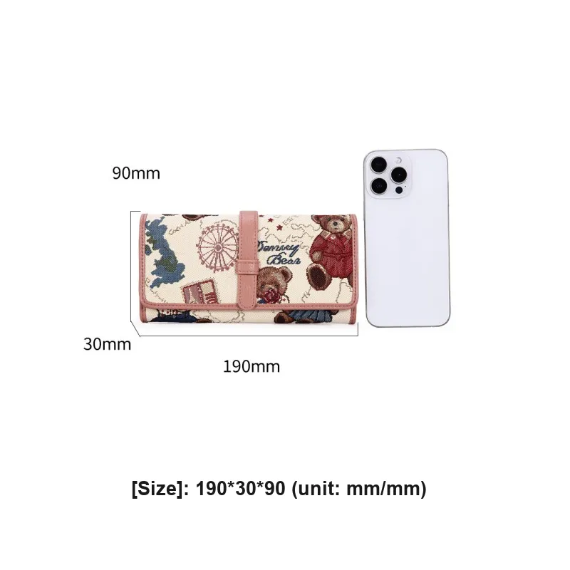 DANNYBEARJEANS Fabric Wallet Unisex Vintage Bear Blue/Gentleman Bear Red/Gentleman Bear Black/Rose Pink-15