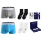 Long Staple Cotton[Gray+Light Blue]+[100% cotton Crew Socks × 2 Pack]Gift Box Set