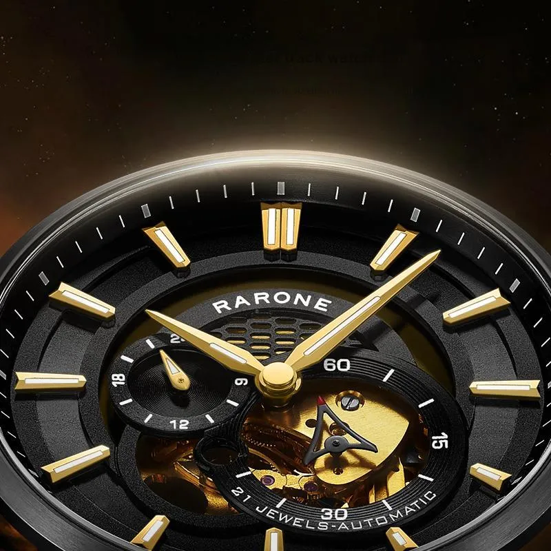 RARONE Interstellar Series Time Traveler Mechanical Movement Stainless Steel Watchband Watch Men's Watches Cut Out Dial-1