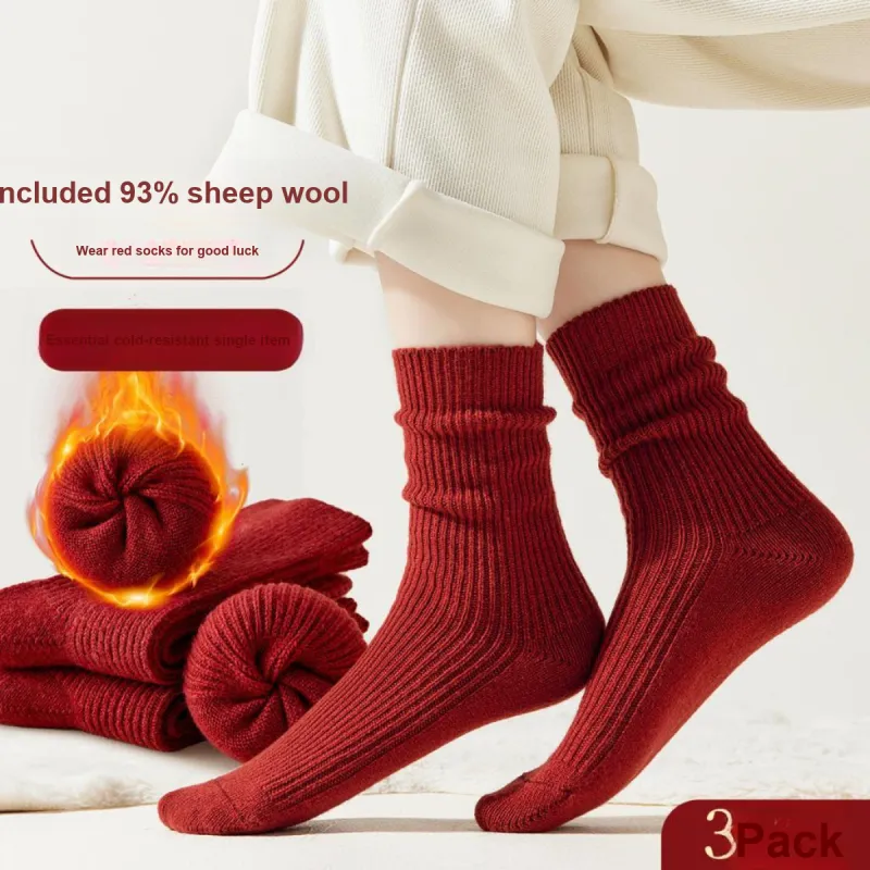 MIIOW Mid Calf Socks Women's 3 Pack Red-1
