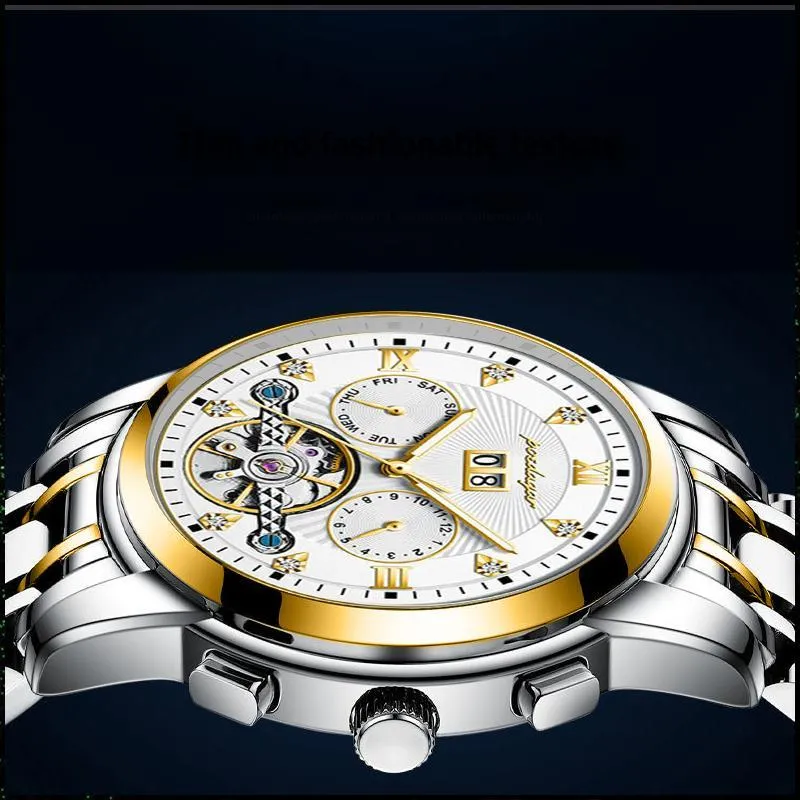 POEDAGAR Mechanical Movement Stainless Steel Watchband Men's Watches Black Dial-41