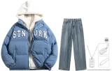 Set (Туманно-голубой топ + Средне-голубые брюки) (Включает ожерелье)