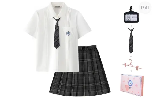 Tokyo Season Uniforms Women's White Shirts+Black Plaid Skirt