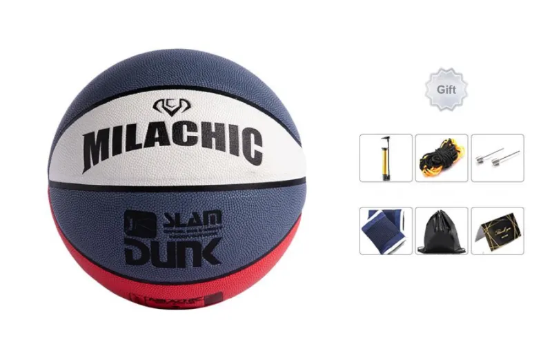 MILACHIC PU Basketball White Blue Red Size 7/Size 6 Ball Training-1