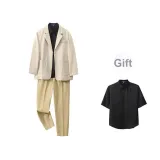 Khaki Business Suit Coat+Khaki Pants+Black Shirt