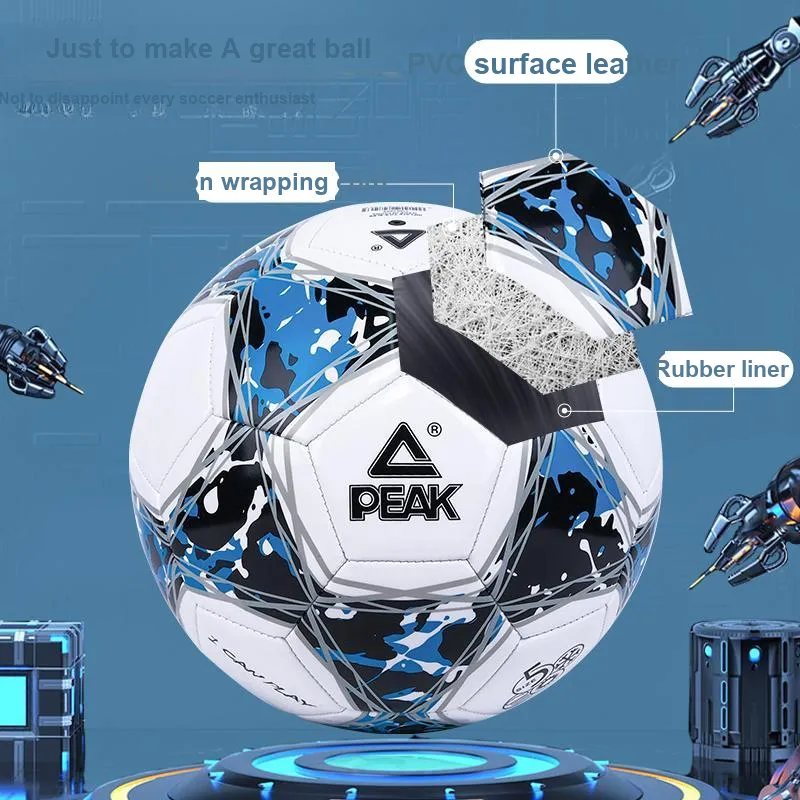 PEAK Size 5 Soccer PVC Machine Stitched Soccer Ball Unisex White Blue Black-4