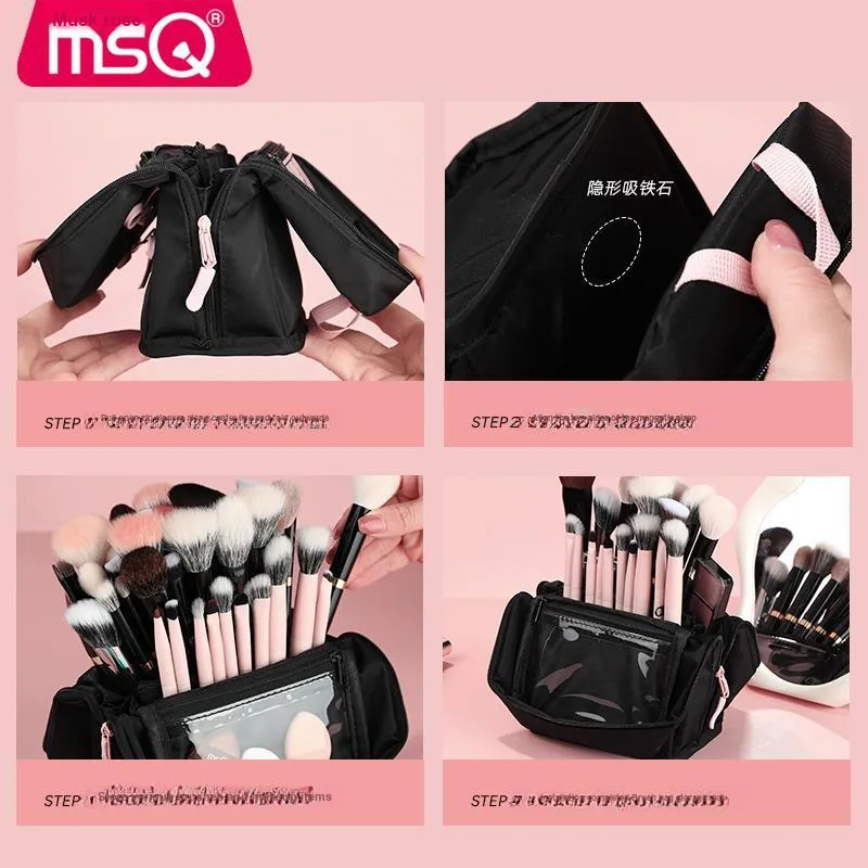 MSQ x NANZAILIANMING Large Capacity Portable Pink Bowknot In Elegance Make up Tools Multifunction Combo Bag Travel All-4