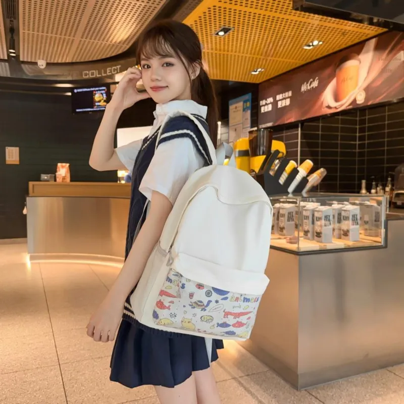 AIBAG Nylon Backpack Unisex Black/White/Gray-2