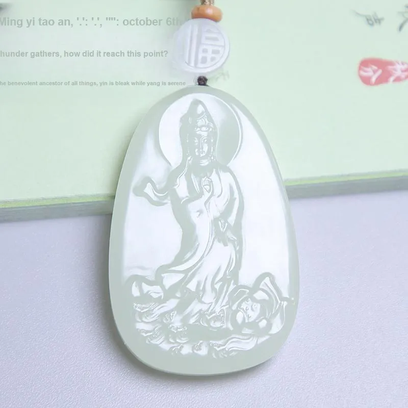 Ingenuity Hetian Jade Necklaces Pale Greenish White Jade Unisex-4