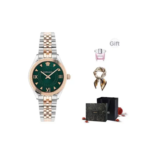 VERSACE Женские часы Кварцевый механизм Ремешок из нержавеющей стали 36 Зеленый циферблат
