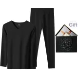 Men's Crew Neck Clothing Sets (Night Black) Dralon Thermal/Seamless/Antibacterial Comfortable