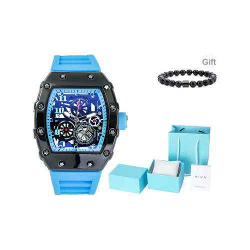 AIVN Кварцевый механизм Eco Friendly Фторкаучук Ремешок Часы Мужские Черный Циферблат