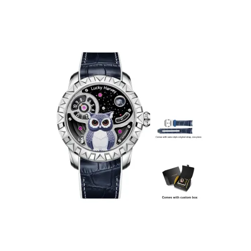LUCKY HARVEY Owl series Автоматический механический механизм Резиновый ремешок Часы Мужские Черный циферблат ZLS104