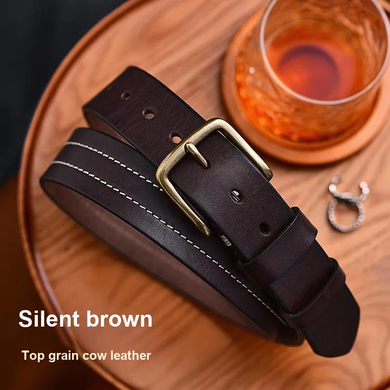 HLA Top Grain Cow Leather Cow Leather Belts Men's Width 3.85CM-2