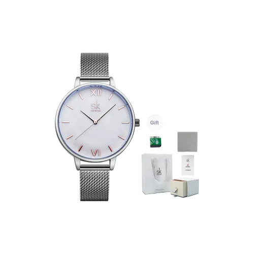 SHENGKE Кварцевый механизм ремешок из нержавеющей стали женские часы белый циферблат