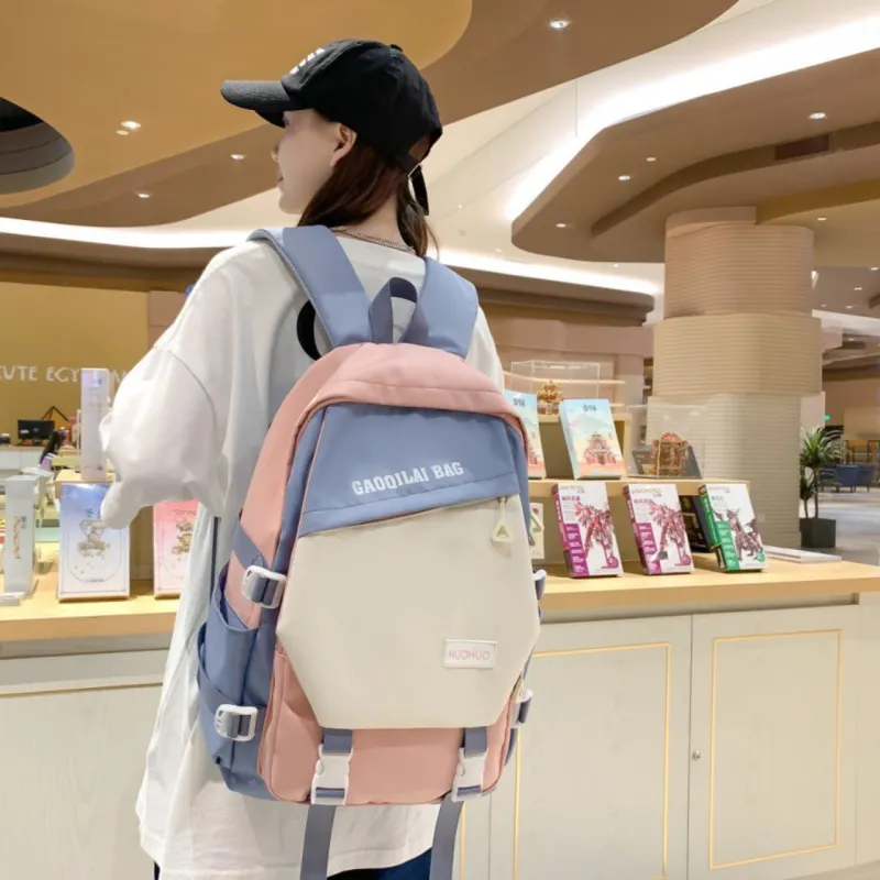 URBAN FOREST Nylon Backpack Unisex Burgundy/Pink/Khaki/Black-7