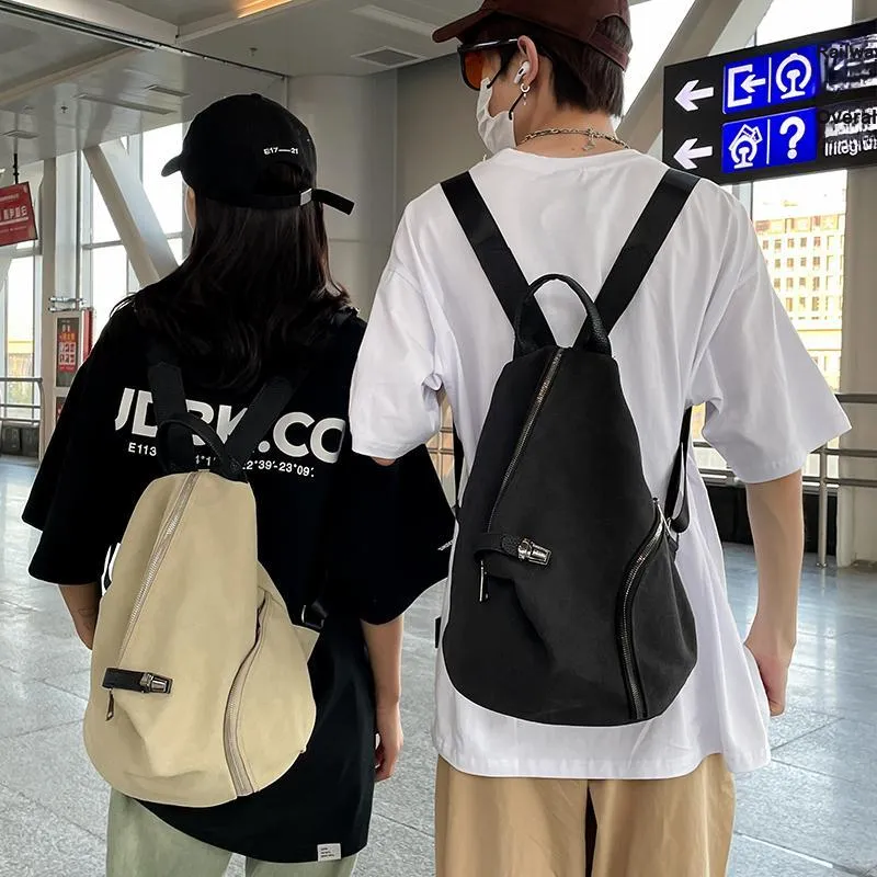 Dusen Kangaroo Canvas Backpack Regular Unisex Black/Beige/Khaki-7
