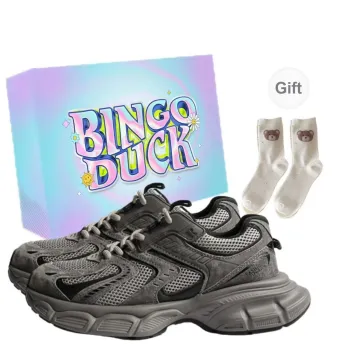 BINGO DUCK Slip Resistant And Breathable Low Top Chunky Sneakers Women's Gray