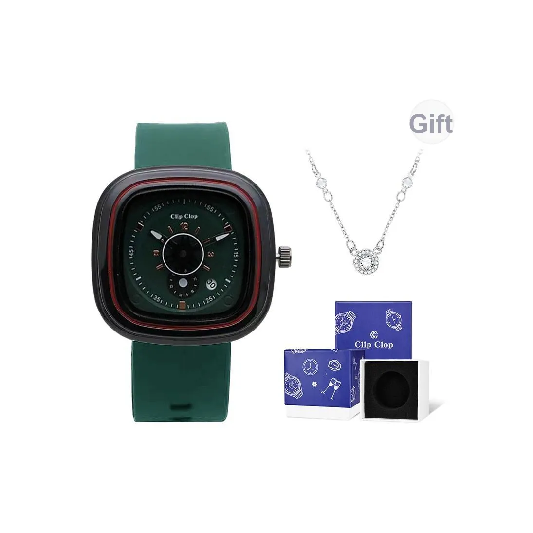 Clip Clop Кварцевый механизм силиконовый ремешок женские часы красный циферблат