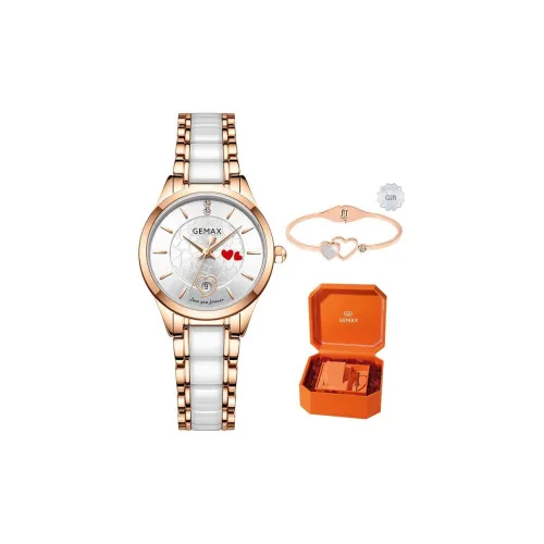 GEMAX Heart To Heart Collection Кварцевые Женские Часы Керамический Ремешок Часы с Белым Циферблатом