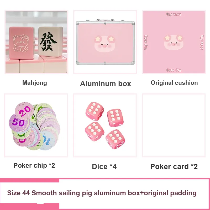 Imono Hand Crafted Mahjong Tiles Set With Cute Pink Piglet Design 40/42/44 Sizes Cartoon Style Board Games-32